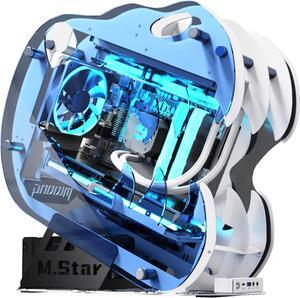 MLOONG M.STAR 3 Blue MATX Mid Tower PC Gaming Case/Open High Airflow Perforated Computer Cases/Support M-ATX/ITX Motherboard/240mm AIO Support at Top/Tempered Glass Window.