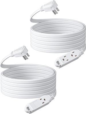 2x 6 Feet 16 Gauge 3 Outlets Angle Flat Plug ETL Listed Extension Cord  (White)