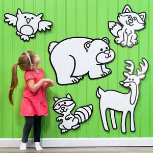 Baby Woodland Animals Forest  Large| 5 pc Set | Color & Erase Kids & Nursery Décor | DoodleFace