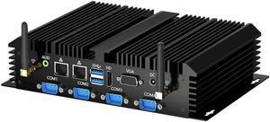 BOESIIPC Fanless Mini Industrial PC, Desktop Computer i7-5500U Windows 10 Pro, 8GB RAM 128GB SSD, 2xNICs, 6*COM RS232, 4xUSB3.0, 2.4G+5G WiFi, HDMI/VGA Ports, Gigabit LAN, Auto Power On