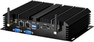 BOESIIPC Fanless Mini Industrial PC, Desktop Computer Core i7-5500U Windows 10 Pro, 16GB RAM 512GB SSD, 2xNICs, 2*COM RS232, 4xUSB3.0, Dula-Band WiFi, HDMI/VGA Ports, Gigabit LAN, Auto Power On