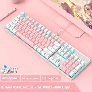 FANTECH K100 Colorblocking Wired Mechanical Keyboard,Gaming Laptop Desktop PC,for window macos,104 keys,Green shaft,All-key punch-free,Side-illuminated,white, Mixed Light( Pink White)