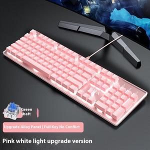 FANTECH K100 Wired Mechanical Keyboard, White Light, Side Streaming, Cyan Shaft, Compatible with Multiple Systems, ergonomic, All-key punch-free, 104 Keys, Pink