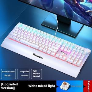 FANTECH K200 Mechanical Gaming Keyboard, Black Hybrid Light LED Backlit, Media Control Knob, USB Wired Computer Keyboard, tea Shaft, 108 keys, white