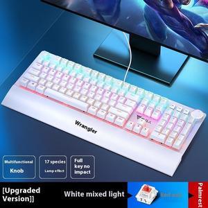 FANTECH K200 Mechanical Gaming Keyboard, Black Hybrid Light LED Backlit, Media Control Knob, USB Wired Computer Keyboard, red Shaft, 108 keys, white