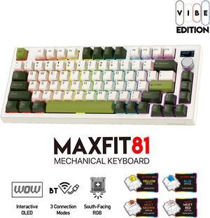 FANTECH MK910 2.4G/Bluetooth/USB Tri-Mode Connectivity Gaming Mechanical Keyboard, Hot-swappable, Multi-Platform Compatible, 81 Keys with OLED Screen, RBG Control,Milky Matcha,red switch