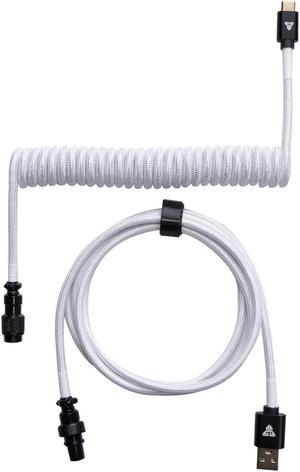 FANTECH AC701 Coiled Cable,USB-C and USB-A 2.0 Plug Type, 4-Pin GX12 Aviator Detachable Connector Type, Double-sleeved braided Cable,White