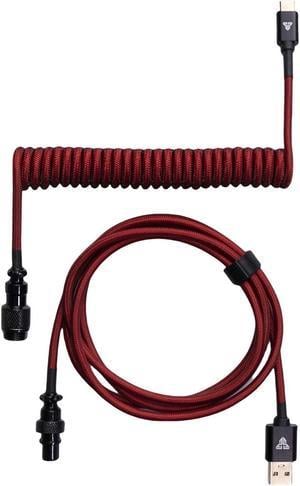 FANTECH AC701 Coiled Cable,USB-C and USB-A 2.0 Plug Type, 4-Pin GX12 Aviator Detachable Connector Type, Double-sleeved braided Cable,Red