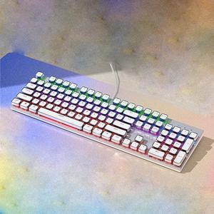 FANTECH TK104 Wired Signature Edition Mechanical Keyboard, Mixed Light, Cool Lighting, Compatible with Multiple Systems, Ergonomic, All-key Punch-free, 104 Keys, Silver White