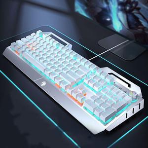 FANTECH TK900 Wired Mechanical Keyboard, 104 Keys, All-key Punch-free, Gaming PC Gaming Cyan Shaft, Blu-ray, Compatible with Multiple Systems, Ergonomic, Multi-Function Knob, Silver White