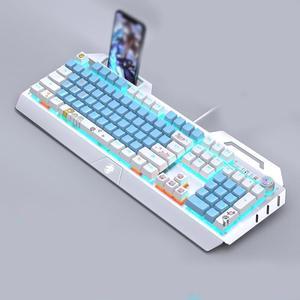 FANTECH TK900 Cats Paw Wired Mechanical Keyboard 104 Keys Allkey Punchfree Gaming PC Gaming Cyan Shaft Blue Light Compatible with Multiple Systems Ergonomic Upgraded Blue White