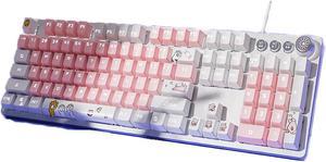 FANTECH TK930Wired Mechanical Keyboard, 104 Keys, All-key Punch-free,Whale patterns, White Light, Compatible with Multiple Systems, Ergonomic30 Lighting Effects, Pink White