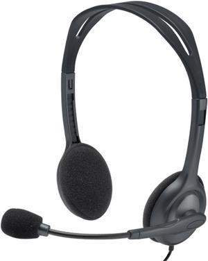 Logitech H110 Wired Stereo Headset with Microphone, 3.5mm Plug, Adjustable Headband, voice monitoring, USB, for window macOS ChromeOS all major calling platforms,  Black