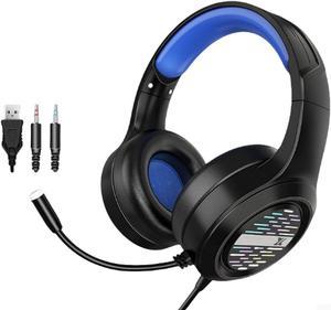 FANTECH Headphones,Lighted Ultra-High Definition Sound Quality Skin-Friendly Breathable Earcups and 360°Sensitive Microphone Design for Desktop PCs-Black and Blue