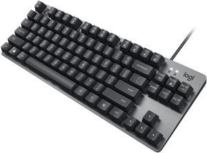 Logitech K835 TKL MECHANICAL Wired Mechanical Gaming Keyboard, Curved Keycaps, 84-Key Compact Design, Aluminum, 12 Dual Function FN Pushbuttons, PC/Mac Compatible - Black - Red Shaft