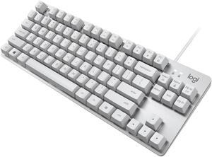 Logitech K835 TKL MECHANICAL Wired Mechanical Gaming Keyboard, Curved Keycaps, 84-Key Compact Design, Aluminum, 12 Dual Function FN Pushbuttons, PC/Mac Compatible - White - Blue Shaft