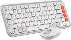 Logitech POP Icon Combo Wireless Bluetooth Keyboard and Mouse Set, Padded Palm Rest, Wave for Windows/macOS/USB/ChromeOS/Linux®, White