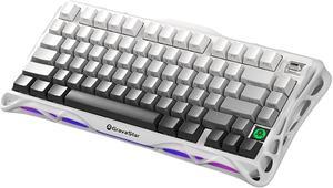 GravaStar GS K1 Gradient White Tri-Mode Connected Mechanical Gaming Keyboard, Side Engraving, Bionic Flow, 5-Layer Sound Deadening Padding, Wear Resistant and Non-Slip, RGB Backlit Keyboard, White