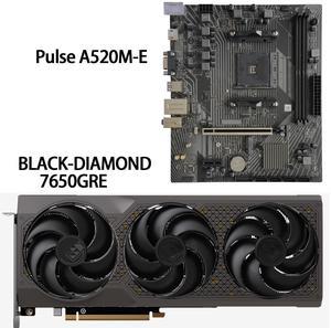 SAPPHIRE Tech GPU+Motherboard Combo, PULSE  Radeon RX 7650 GRE Black Diamond 8GB graphics card + PULSE A520M-E AM4 Motherboard ,GPU +motherboard 2-piece set