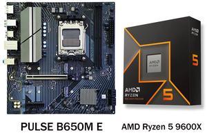 Sapphire Tech PULSE B650M E AM5 Motherboard & Ryzen 5 9600X 6-Core CPU Combo | PCIe 5.0 M.2, DDR5 8000+ OC, 7+2+1 Power Phase, Wi-Fi 6, Zen 5 Gaming Bundle