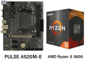 Sapphire Tech PULSE A520M-E AM4 Motherboard &  Ryzen 5 5600 6-Core CPU Combo | DDR4 4600+ OC, PCIe 3.0 M.2, Vega 7 Ready, Budget Gaming & Productivity Bundle
