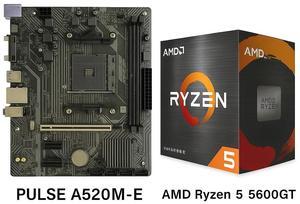 Sapphire Tech PULSE A520M-E AM4 Motherboard &  Ryzen 5 5600GT 6-Core APU Combo | Vega 7 iGPU, DDR4 4600+ OC, PCIe 3.0 M.2, Budget Gaming & Office Bundle