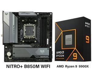 Sapphire Tech NITRO+ B850M WIFI AM5 Motherboard &  Ryzen 9 9900X 12-Core CPU Combo | 12+2+1 Phase VRM, PCIe 5.0 x16/M.2, DDR5 8000+ OC, Wi-Fi 6 Gaming & Productivity Bundle