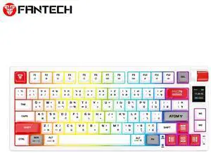 FANTECHATOM PRO79 MK917,Mechanical Wireless Keyboard,79Key,Tri-Mode Connection, ARGB Lighting,5 Pin Hot Swappable Switches,Built-In Smart Display,White (red switch)