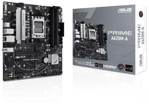 ASUS PRIME A620M-A Motherboard, AMD AM5 micro-ATX, DDR5, PCIe 4.0, Dual M.2, DisplayPort/HDMI/VGA, USB 3.2 Gen 1 Ports, SATA 6 Gbps, BIOS FlashBack, AI Noise Reduction, AURA SYNC Lighting Effects