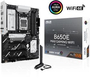 ASUS B650E MAX GAMING WIFI AMD B650 ATX motherboard, DDR5, PCIe 5.0 Ready, 3x M.2 slots, Wi-Fi 6E, Realtek 2.5Gb Ethernet, DisplayPort, HDMI, USB 10Gbps Type-A & Type-C, BIOS FlashBack, Aura Sync