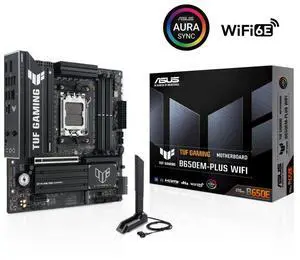 ASUS TUF GAMING B650EM-PLUS WIFI AMD B650 AM5 Ryzen  9000  8000 and 7000 ATX motherboard, , PCIe® 5.0 M.2 , DDR5, WiFi 6E, 2.5 Gb Ethernet, USB4® support, Aura Sync