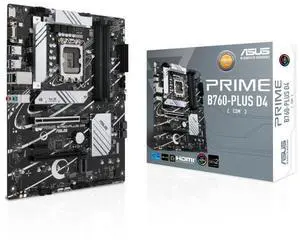 ASUS Prime B760-PLUS D4-CSM, Intel B760 LGA 1700 ATX motherboard, PCIe 5.0, three PCIe 4.0 M.2 slots, DDR4, Realtek 2.5Gb Ethernet, DisplayPort, VGA, SATA 6 Gbps, USB 3.2 Gen 2x2 Type-C,Aura Sync