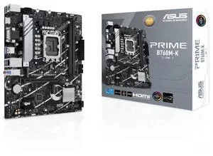ASUS Prime B760M-K-CSM, Intel® B760 LGA 1700 mATX motherboard PCIe 4.0, two PCIe 4.0 M.2 slots, DDR5, Realtek 2.5Gb Ethernet, VGA, HDMI, SATA 6 Gbps, USB 3.2 Gen 1, Aura Sync