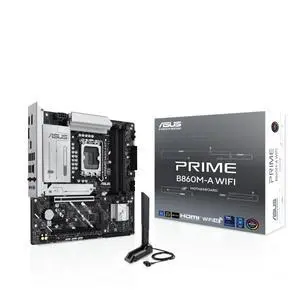 ASUS PRIME B860M-A WIFI Intel B860 (LGA 1851)mATXmotherboard, Advanced Al PC-ready, DDR5, PCle 5.0x16 SafeSlot, dual DisplayPort,rear USB 20Gbps portType-c,2 x M.2 slots,SATA 6Gbps,Aura Sync
