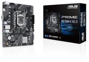 ASUS PRIME H510M-K R2.0 PRIME H510M-K R2.0 Intel H470 (LGA 1200) micro ATX motherboard features PCIe 4.0, 32Gbps M.2 slot, 1 Gb Ethernet, USB 3.2 Gen 1 Type-A, SATA 6 Gbps, COM header, RGB header