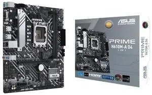 ASUS PRIME H610M-A D4-CSM Intel H610 (LGA 1700) micro ATX motherboard PCIe 4.0, dual M.2 slots up to 32Gbps, Intel 1 Gb Ethernet, DisplayPort,SATA 6 Gbps, , Aura Sync, FAN Xpert 2+, Armoury Crate