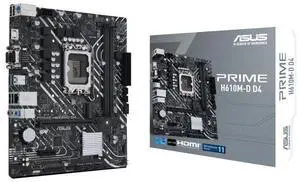 ASUS PRIME H610M-D D4 Intel H610 (LGA 1700) mic-ATX motherboard, DDR4, PCIe 4.0, M.2 slot, Realtek 1 Gb Ethernet, USB 3.2 Gen 1 ports, SATA 6 Gbps, COM port, LPT header, RGB header, 5X PROTECTION III