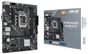 ASUS PRIME H610M-K D4-CSM Intel H610 (LGA 1700) mic-ATX motherboard, DDR4, PCIe 4.0, M.2 slot, Realtek 1 Gb Ethernet,USB 3.2 Gen 1 ports, SATA 6 Gbps, COM header, RGB header, 5X PROTECTION III
