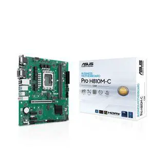 ASUS Pro H810M-C-CSM Intel H810 (LGA1851) business motherboard,DDR5,PCIe 5.0 x16 SafeSlot,two PCIe 4.0 M.2 slots,Dual DIMM clips,Q-LED Core,DisplayPort,VGA,DVI-D,HDMI,ASUS Control Center Express(ACCE)