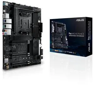 ASUS Pro WS X570-ACE AMD AM4 X570 ATX Workstation motherboard 3 PCIe 4.0 x16, 14 IR3555 power stages, DDR4 ECC memory support, Intel Gigabit LAN, dual M.2, U.2, ASUS Control Center Express