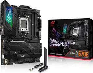 ASUS ROG STRIX X670E-F GAMING WIFI AMD X670 ATX motherboard,AM5,DDR5 support,PCIe 5.0 NVMe SSD support, M.2 backplate,USB 3.2 Gen 2x2,Dynamic OC Switcher,Core Flex,AI Cooling II,Aura Sync RGB lighting