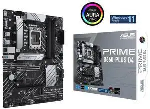 ASUS PRIME B660-PLUS D4 Intel B660 (LGA 1700) ATX motherboard,8 power stages, PCIe 4.0 slots,three M.2 slots Realtek 2.5Gb Ethernet,rear USB 3.2 Gen 2x2 Type-C,front USB 3.2 Gen 1 Type-C,Aura Sync