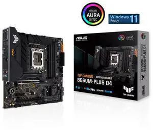 ASUS TUF GAMING B660M-PLUS D4 Intel B660 (LGA 1700) mATX motherboard,PCIe 5.0 support, DDR4 5333 (OC),Realtek 2.5Gb Ethernet,Rear USB 3.2 Gen 2x2 Type-C, Aura Sync,Two-way AI Noise Cancelation
