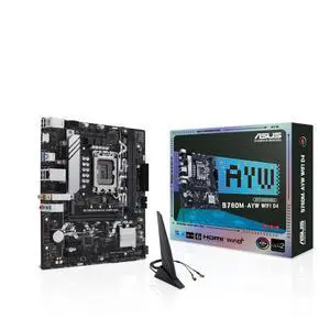 ASUS B760M-AYW WIFI D4 Intel B760 (LGA 1700) mATX motherboard,Advanced AI PC ready,PCIe 4.0,two PCIe 4.0 M.2 slots,DDR4,Realtek 2.5Gb Ethernet,WiFi 6,HDMI, SATA 6 Gbps,front USB 3.2 Gen 1,Aura Sync