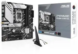 ASUS PRIME B760M-A WIFI D4 Intel B760 (LGA 1700) mATX motherboard,PCIe 4.0, two M.2 slots,Realtek 2.5Gb Ethernet,Wi-Fi 6,DisplayPort,SATA 6 Gbps,rear USB 3.2 Gen 2,front USB 3.2 Gen 1 Type-C,Aura Sync