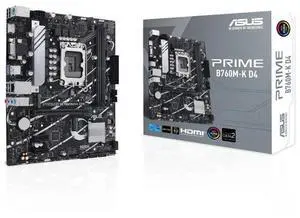 ASUS PRIME B760M-K D4 Intel B760 (LGA 1700) mATX motherboard,Advanced AI PC ready,PCIe 4.0,two PCIe 4.0 M.2 slots,DDR4,Realtek 2.5Gb Ethernet,VGA,HDMI,SATA 6 Gbps,front USB 3.2 Gen 1,Aura Sync