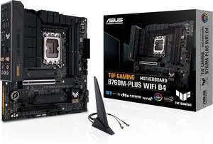 ASUS TUF GAMING B760M-PLUS D4 Intel B760 (LGA 1700) mATX motherboard, PCIe 5.0, two M.2 slots, 12+1 DrMOS, DDR4, Realtek 2.5Gb Ethernet, HDMI, DisplayPort, Rear USB 3.2 Gen 2x2 Type-C, Arua Sync