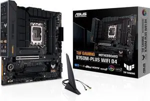 ASUS TUF GAMING B760M-PLUS D4 Intel B760 (LGA 1700) mATX motherboard, PCIe 5.0, two M.2 slots, 12+1 DrMOS, DDR4, Realtek 2.5Gb Ethernet, HDMI, DisplayPort, Rear USB 3.2 Gen 2x2 Type-C, Arua Sync