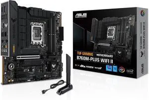 ASUS TUF Gaming B760M-PLUS WiFi II Intel B760 LGA 1700 mATX Motherboard (PCIe 5.0,4.0 M.2 Slots,DDR5,WiFi6E,Q-Antenna,2.5Gb Ethernet,DisplayPort,HDMI, SATA 6Gbps,USB 20Gbps) Support, Aura Sync