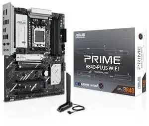ASUS PRIME B840-PLUS WIFI AMD AM5 B840 ATX Motherboard, Advanced AI Ready, DDR5, PCIe 4.0, 3X M.2, Wi-Fi 6E, 2.5Gb LAN, DisplayPort, HDMI, USB 10Gbps Type-A & Type-C, BIOS Flashback, Aura Sync RGB
